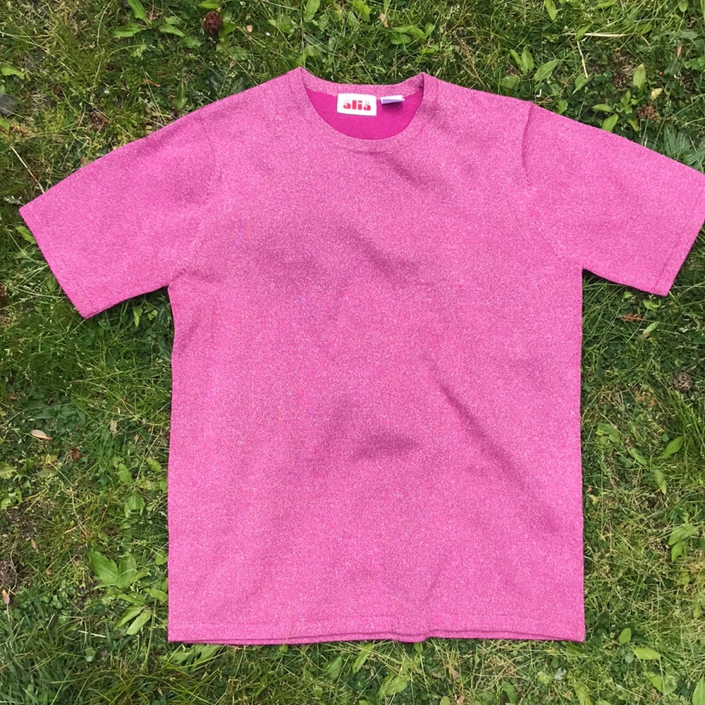 Sparkly Metallic Pink Short Sleeve Top